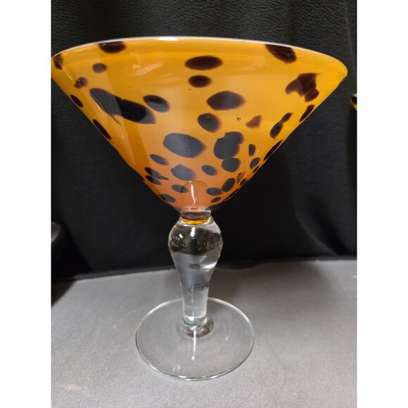 Mexican Hand Blown Margarita Glasses Leopard Spot Clear Stem 6" VTG Barware - Picture 3 of 6